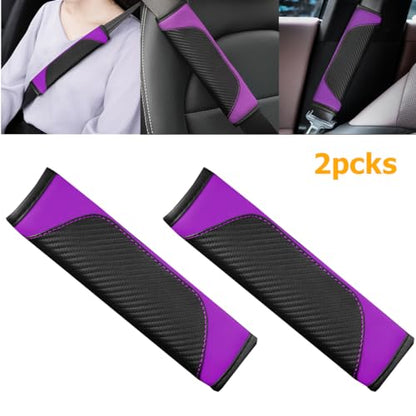 2PCS Car Seat Belt Cover, Carbon Fiber Seatbelt Shoulder Protection, Soft Car Seat Belt Strap Cushion Protect Your Neck and Shoulder, Car Accessories Seat Belt Pad for Car Truck (Purple) - color: Purple
