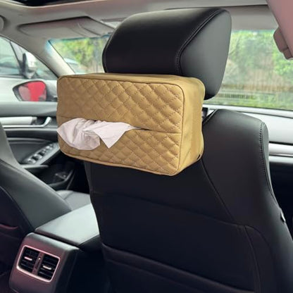 Car Tissue Holder for 120 Standard Tissue Boxes, Facial Tissue Holder for Auto Headrest, Faux Leather Napkin Box Cover, Large Capacity Car Tissue Dispenser Fits for 120 Kleenex Tissues Box (Beige) - color: Beige