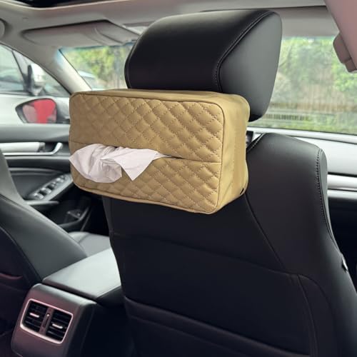 Car Tissue Holder for 120 Standard Tissue Boxes, Facial Tissue Holder for Auto Headrest, Faux Leather Napkin Box Cover, Large Capacity Car Tissue Dispenser Fits for 120 Kleenex Tissues Box (Beige) - color: Beige