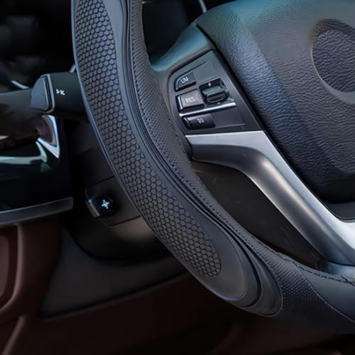 15 Inch Car Leather Steering Wheel Cover, Automotive Accessories Elastic Breathable Anti-Slip Soft Wheel Protector Fits Men and Women, Suitable for SUVs, Trucks, Vehicles and RVs (Black) - color: Black