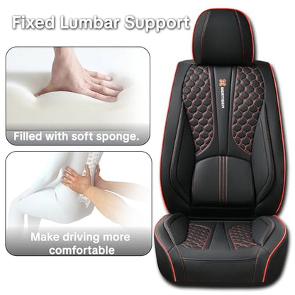for Nissan Rogue 2008-2026 Car Seat Covers, Red Edge Car Seat Covers, Premium Leather, 5 Seats Full Set, Waterproof, Anti-Slip, Protect and Upgrade Seats, Beautify the Interior of Old Cars - color: Luxury_Black and Red Edge