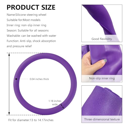 Car Steering Wheel Cover, 13 to 14 Inches Non-Slip Soft Silicone Steering Wheel Protector, Stretchable Elastic Steering Wheel Cover Fits Most Cars for Men and Women (Dark Purple) - color: Dark Purple