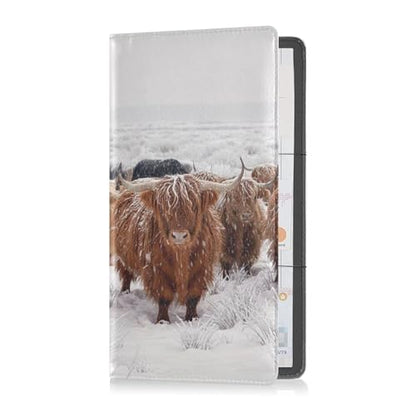 linqin Car Registration and Insurance Card Holder, Winter Scottish Highland Cow Glove Box Organizer Card Document Wallet - color: Winter Scottish Highland Cow
