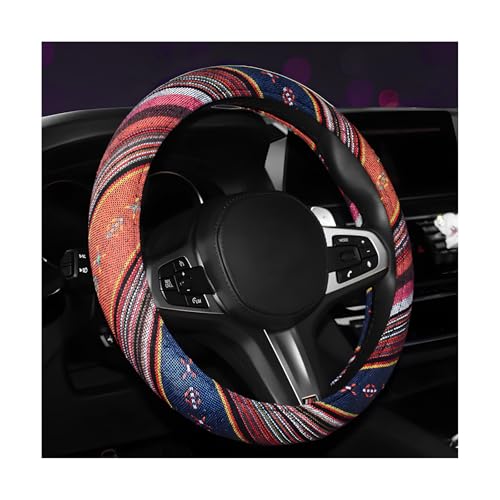 Boho Steering Wheel Cover, 15 Inch Coarse Flax Cloth Ethnic Style Anti-Slip Car Wheel Wrap, Universal Breathable Bohemian Steering Wheel Protector for Cars Vans Trucks (C) - color: C