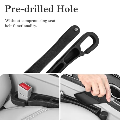 Car Seat Gap Filler 2 Pack with Organizer Hook & Emergency Glass Breaker Prevent Small Items & Tools from Falling Ultimate Seat Side Gap Fits Cars, SUVs, Trucks & Sedans - color: Black