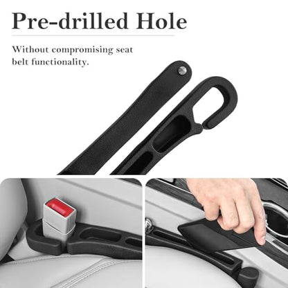 Car Seat Gap Filler 2 Pack with Organizer Hook & Emergency Glass Breaker Prevent Small Items & Tools from Falling Ultimate Seat Side Gap Fits Cars, SUVs, Trucks & Sedans - color: Black
