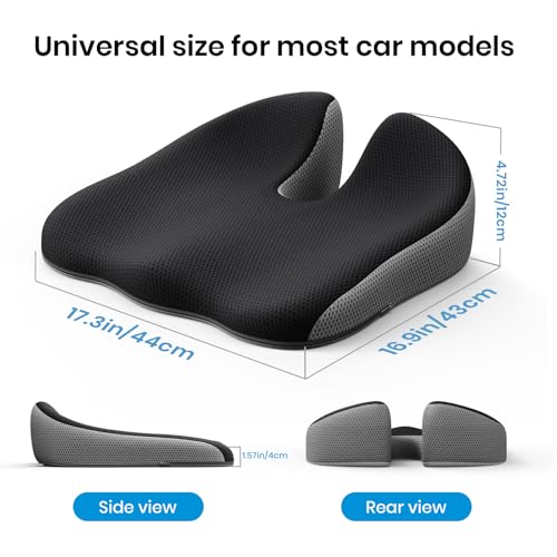 Benazcap Elevated Car Seat Cushion, Memory Foam Car Seat Pad, Height Boost Improves Driving View, Sciatica & Lower Back Pain Relief, Essentials for Long Road Trip Driving - color: Black