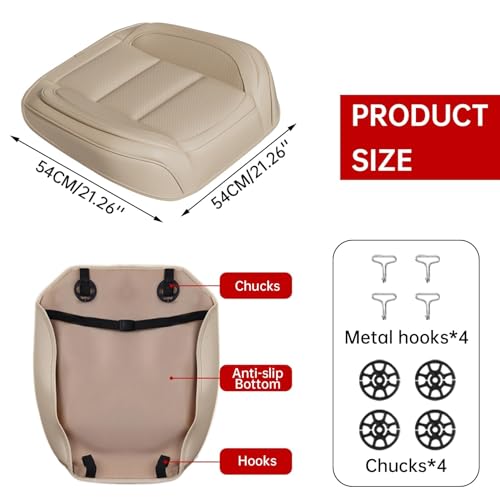 2Pcs Car Seat Cover Front PU Leather Seat Covers Universal Bottom Seat Covers for Most Vehicles,Sedan,Truck,SUV,21.26 inches in Length and 21.26 inches in Width (Beige-Front Bottom 2 Piece) - color: Beige-Front Bottom 2 Piece