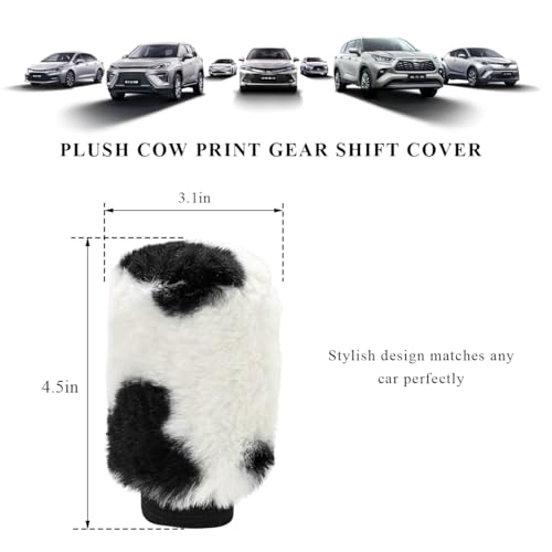 Cow Print Car Shift Knob Cover, Cute Cow Print Anti-Slip Plush Shifter Stick Protector for Winter Warm, Soft Fluffy Comfortable Grip Printed Gear Shift Covers for Women Girls - color: Shift Cover