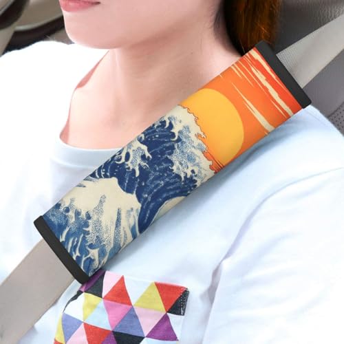Wave Steering Wheel Cover Elastic Non-Slip Car Steering Wheel Covers with Seat Belt Shoulder Pad for Women Men - color: Wave