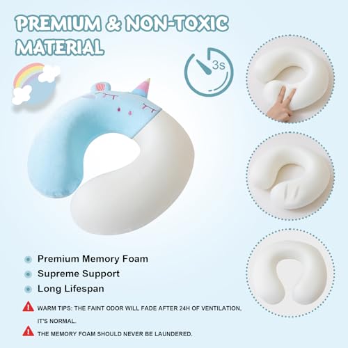 Cirorld Travel Pillow for Kids Adult Cute Neck Pillow for Traveling Memory Foam Airplane Pillow Sleep Mask Animal Flight Pillow Head Rest Neck Support for Cars Long Flights (Blue, 3-8 Y/O)