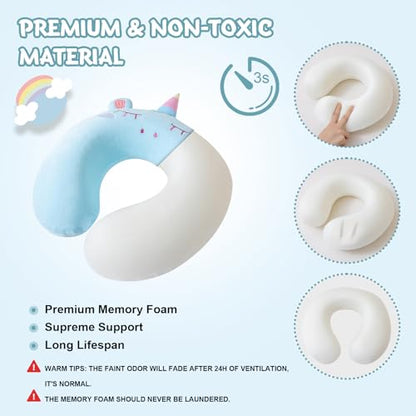 Cirorld Travel Pillow for Kids Adult Cute Neck Pillow for Traveling Memory Foam Airplane Pillow Sleep Mask Animal Flight Pillow Head Rest Neck Support for Cars Long Flights (Blue, 3-8 Y/O)