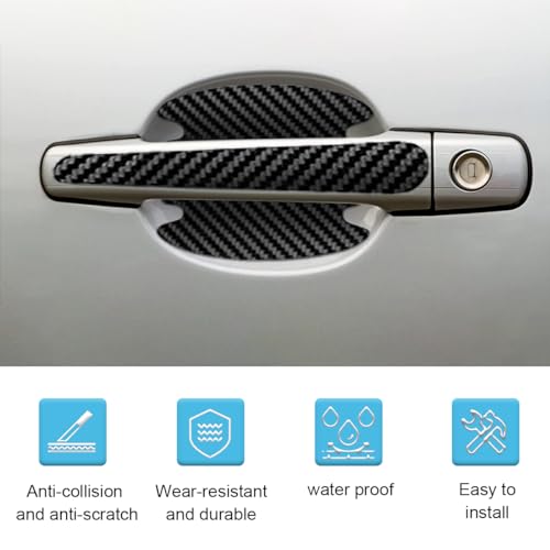 8PCS Car Door Handle Scratch Protectors, Carbon Fiber Car Door Handle Bowl Sticker, Universal Auto Doors Handles Paint Guard Cover, Doors Handles Cup Protective Film for Cars (Black)