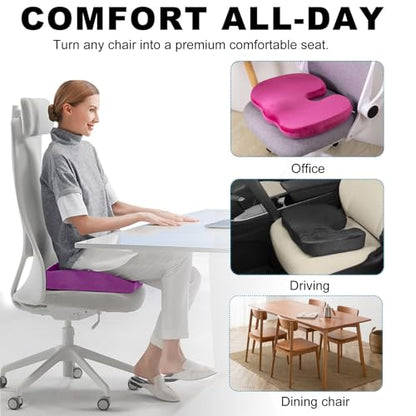 Memory Foam Seat Chair Cushion, Comfortable Auto Cushions for Long Periods of Sitting, Pregnancy Car Seat Cushion for Back, Coccyx & Sacrum Pain Relief, Car Accessories (Purple)