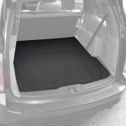 BDK CAT® Large 2-Piece Heavy Duty All Weather Rubber Car Floor Mats, Universal Fit Trim-to-Fit Front Set with Trunk Cargo Mat Liner for Car Truck SUV Van, Easy-to-Clean Tailgate Mat Protection - Black