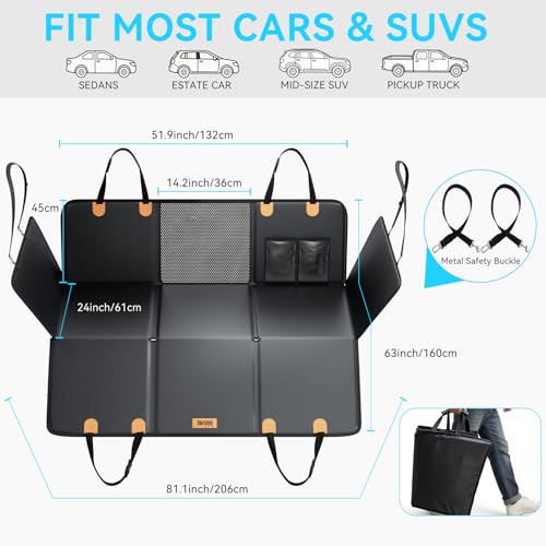 Dog Back Seat Cover, Extra Thick Back Seat Extender, Waterproof Thick Hard Bottom with High Barrier, Scratch-Proof Premium Rear Seat Protector for Car, SUV & Truck, Hold 450 lbs, Large