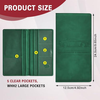Car Registration and Insurance Holder, Registration and Insurance Card Holder, Auto Glove Box Organizer with Magnetic Shut, PU Leather Automobile Documents Wallet for Cards (Dark Green) - color: Dark Green
