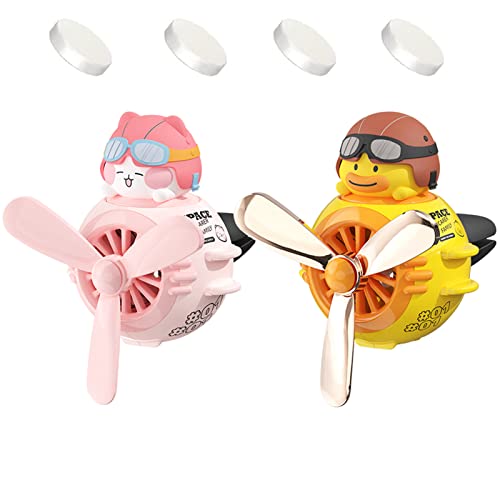 2 Pieces Car Air Fresheners, Cute Bear Pilot Car Diffuser, Propeller Air Outlet Vent Fresheners, Automotive Interiors Vent Decoration (Cat+Duck) - color: Cat+Duck
