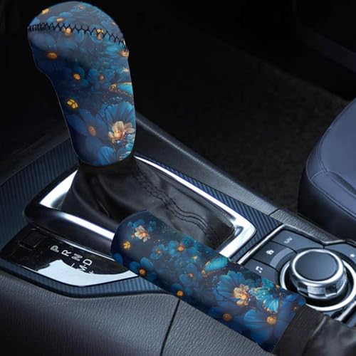 AFPANQZ Blue Butterfly Car Hand Brake Gear Cover and Gear Head Shift Knob Protectors Car Interior Supplies Universal Fit Most Vehicles SUVs Trucks Stretch-On Comfortable Grip Navy Blue Floral - color: Butterfly