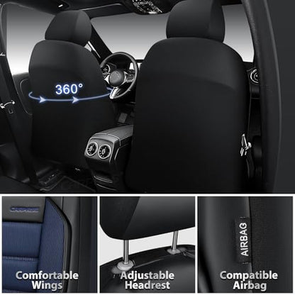 CAR PASS Memory Foam Seat Covers Front, Airy Cool Mesh Thick Car Seat Covers, Leather Car Seat Covers Front Seats Airbag Compatible, Universal Automotive Comfort for Most Cars, Trucks, SUV, Black Blue - color: balck and blue
