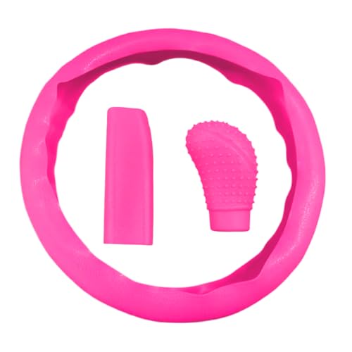 3PCS Silicone Car Steering Wheel Cover Set - Includes Car Handbrake Cover & Gear Shift Cover & Anti-Slip Steering Wheel Protector, Universal Auto Interior Decoration for Most Cars (Rose Red) - color: Rose Red