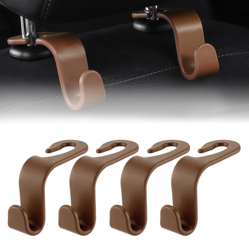 Purse Hook for Car, 4 PCS Car Purse Hook Headrest Hooks, 360° Rotatable Back Seat Storage Organizer, Universal Vehicle Seat Hanger for Purses, Handbags, Grocery Bags, Water Bottles, Brown - color: Brown