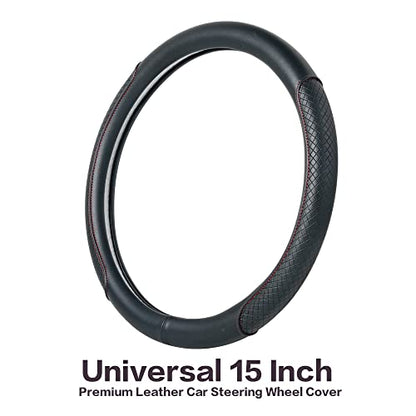 Steering Wheel Cover - Microfiber Leather, Classic Embossing, Anti-Slip Breathable, Fit 15 Inch (Black & Red Line) - color: Black&Red Line