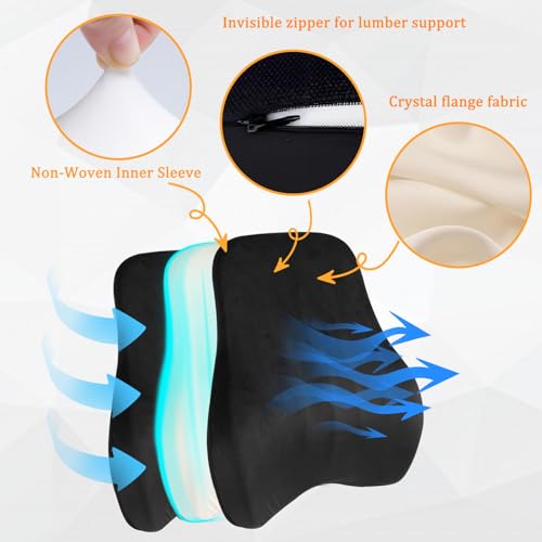 1Pcs White Lumbar Support Pillow Multi-Functional Back Cushion For Car,Office Chair, Or Gaming Chair Use,100% Memory Foam Back Cushion For Lower Back Pain,Breathable Micro-Channel Design-Ergonomic.