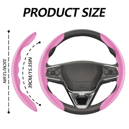 2pcs Universal Fit Carbon Fiber Steering Wheel Cover, Anti-Skid Steering Wheel Cover/Segmented Steering Wheel Protector/Car Interior Accessories (Plik) - color: Pink