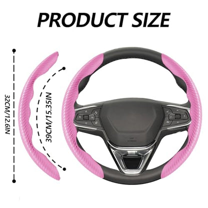 2pcs Universal Fit Carbon Fiber Steering Wheel Cover, Anti-Skid Steering Wheel Cover/Segmented Steering Wheel Protector/Car Interior Accessories (Plik) - color: Pink