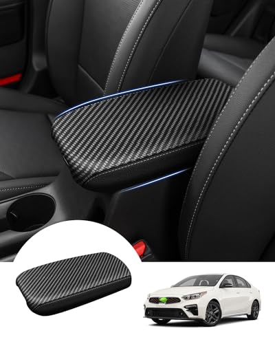 Autorder Center Console Cover for Kia Forte 2019-2024 Accessories Carbon Fiber Armrest Cover Anti-Scratch Middle Console Pad Leather Armrest Protector - size: 2019-2024 Kia Forte