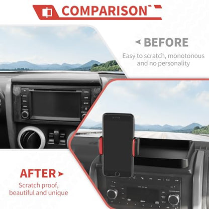 for Jeep JK JKU Cell Phone Holder Dash Mount Center Console Tray Storage Box Dashboard Organizer for 2007-2010 Jeep Wrangler JK JKU, Black+Red