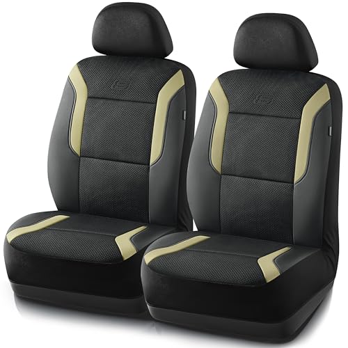 Skechers Memory Foam Car Seat Covers, Air Cool Mesh Thick Seat Covers,Car Seat Covers Front Seats Airbag Compatible, Automotive Comfort Protection for Most Cars,Van,Trucks, SUVs,Beige - color: Black/Beige, size: Two Front