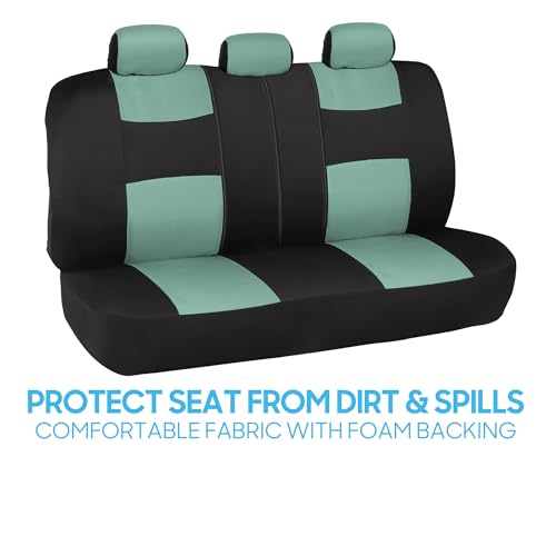 BDK PolyPro Car Seat Covers Full Set in Mint on Black – Front and Rear Split Bench Seat Covers Accessories for Auto Trucks Van SUV,Easy to Install - color: Mint