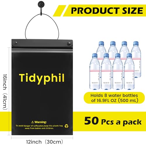50 PCS Disposable Car Trash Bags Hanging, Leak-proof, Odor Seal. 2 Gallon Car Garbage Bags, Big Capacity. Independent of Car Trash Can, Easy Stick-On Car trash Bin for Car, SUV, Truck, Stroller. Black