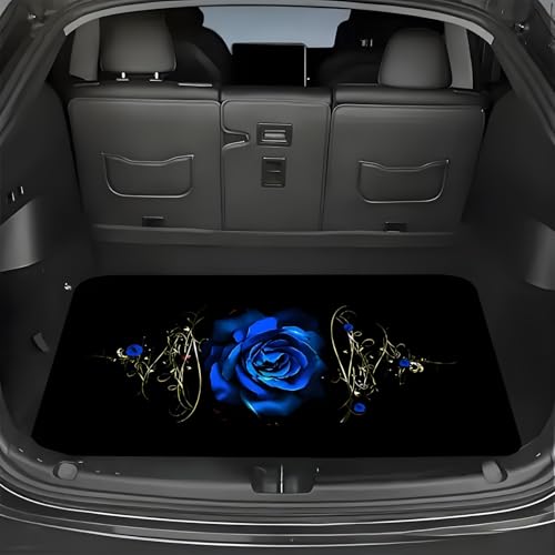 Universal Car Trunk Mat, All Weather Trunk Protection Cargo Liner, Stylish Vehicle Interior Accessories, Durable Cargo Mat Rear Trunk Line Suitable for Most Car (Blue Rose Print, 29" x 39") - color: Blue Rose Print