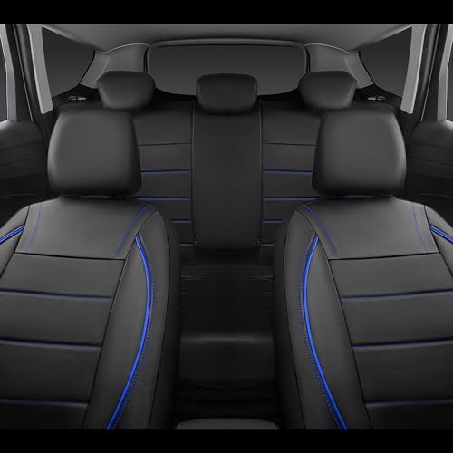CAR PASS Universal FIT Piping Leather Two Front Seat Covers, Waterproof Faux Leather for SUV Sedan Van Truck, Airbag Compatible,Reserved Opening Holes for Headrest Covers. (Black and Blue) - color: Black Blue