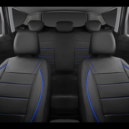 CAR PASS Universal FIT Piping Leather Car Seat Cover, for suvs,Van,Trucks,Airbag Compatible,Inside Zipper Design and Reserved Opening Holes (Full Set, Black and Blue) - color: Blue Black