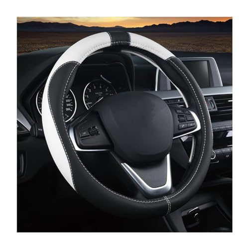 BESULEN Car Steering Wheel Cover, Soft Leather Steering Wheel Protector, Universal Non-Slip Steering Wheel Covers, Comfortable Grip Sweat-Absorbent, Automotive Interior Accessories - color: Black/White