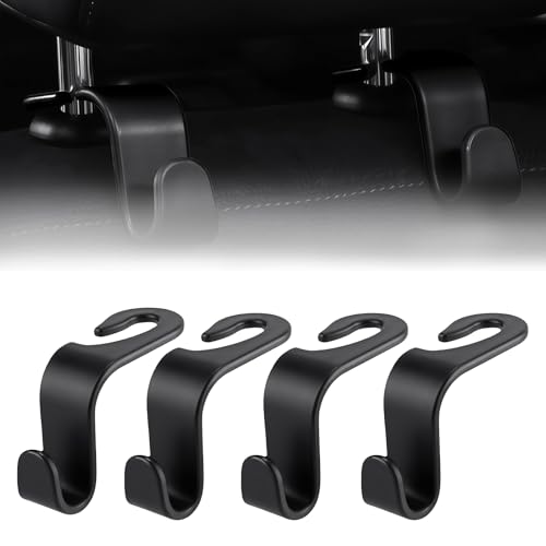 Purse Hook for Car, 4 PCS Car Purse Hook Headrest Hooks, 360° Rotatable Back Seat Storage Organizer, Universal Vehicle Seat Hanger for Purses, Handbags, Grocery Bags, Water Bottles, Black - color: Black