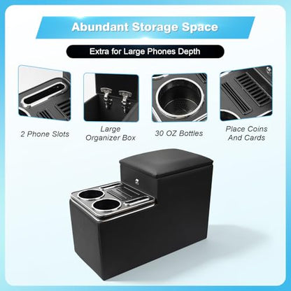 Center Console Between Seats for Minivans, Featuring Cup Holders, Coin Compartment, and Card Slot Center Console for Trucks, Minivans, and SUVs Front Seat Bench Center with Locking (Regular)