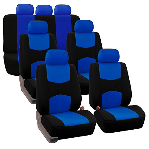 FH Group Flat Cloth Full Set Car Seat Covers Three Row 7 Seater - Universal Fit for Cars, Trucks & SUVs Blue - color: Blue