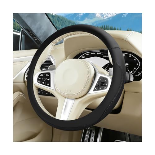 Car Steering Wheel Cover, 15 Inch Breathable Leather Vehicle Steering Wheel Protector with Anti-Slip Lining, Automotive Interior Protection Accessories, Universal for Most Vehicles (Black) - color: Black