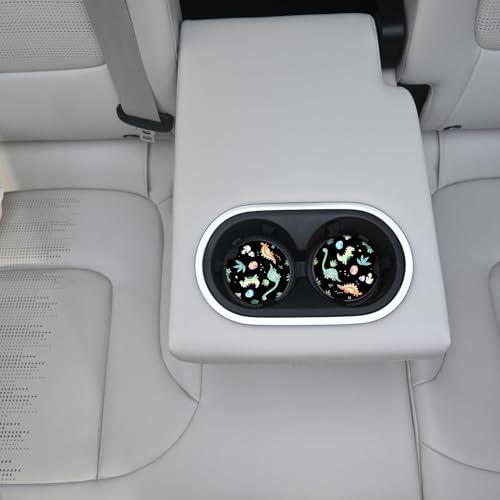 Cute Dinosaur Graffiti Ceramic Cup Holders - Pack of 2, Keep Cup Holders Clean and Dry, Drink Cup Car Holder Coasters with A Finger Notch - color: Dinosaur Graffiti
