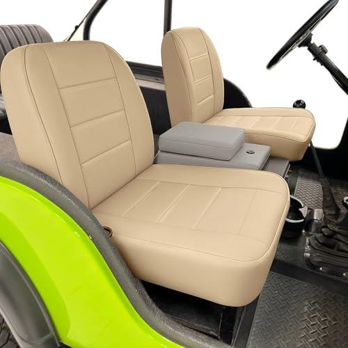 Low Back Seat Covers Compatible with 1965-1979 Jeep CJ5, 1976-1980 Jeep CJ7, Front Bucket Driver & Passenger Seat (Tan) - color: tan