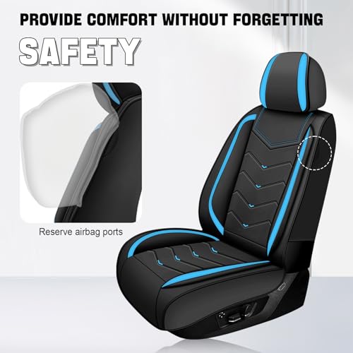 Car Seat Cover for KIA Soul 2010-2025, Driver's Seat Covers,Non-Slip Waterproof seat Cover,Wear-Resistant Nappa Leather car seat Covers. (Standard 2 Seats/Black Blue) - color: Black Blue, size: Standard 2 Seats