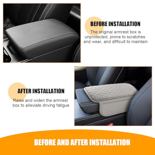 Bling Car Center Console Cover, Leather Crystal Rhinestone Vehicle Armrest Cushion Pad with Side Storage Bags, Scratch Resistant Auto Middle Console Protection Mat, Universal Fit (Gray)