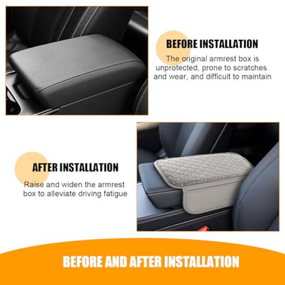 Bling Car Center Console Cover, Leather Crystal Rhinestone Vehicle Armrest Cushion Pad with Side Storage Bags, Scratch Resistant Auto Middle Console Protection Mat, Universal Fit (Gray)