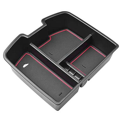 HGWEI Center Console Organizer Compatible with 2007-2014 Chevy Silverado GMC Sierra Avalanche Tahoe Suburban Yukon Yukon XL Accessories, Floor Mounted Center Console ONLY,Red Trim - color: red