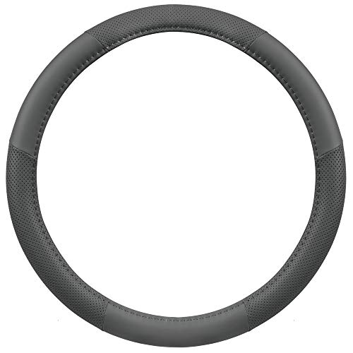 Motor Trend Perforated Microfiber Leather Steering Wheel Cover for Cars Trucks SUVs Vans, Sporty Racing Improved Grip Anti-Fatigue Ergonomic Design, Airbag Compatible - Fits Standard 15" Inch - Gray